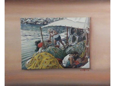 Pescatori a Parga - Quadro Moderno d'autore 50x60